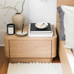 Rina Curved Oak Pedestal Nightstand (20")