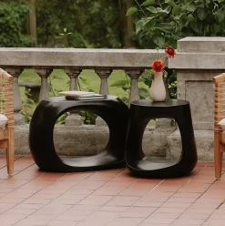 Rounded Outdoor Cutout Concrete Side Table (14" – 18")