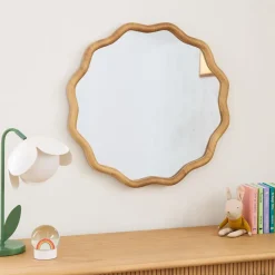 Round Wavy Wood Wall Mirror (18"– 26")