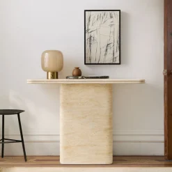 Royce Faux Travertine Pedestal Console Table (42")