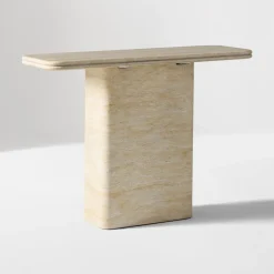 Royce Faux Travertine Pedestal Console Table (42")