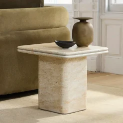 Royce Faux Travertine Pedestal Side Table (18")