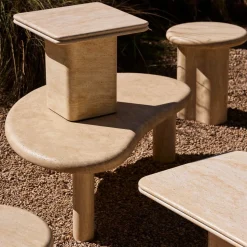 Royce Faux Travertine Pedestal Side Table (18")