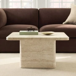 Royce Faux Travertine Square Pedestal Coffee Table (30")
