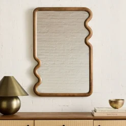 Scallop Edge Wood Rectangular Wall Mirror