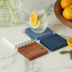 Scalloped Wood Square Coasters (Set of 4)