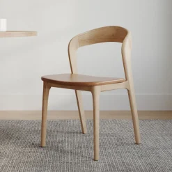 Scooped Ash Wood Leather Dining Chair (Set of 2)
