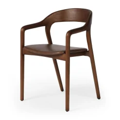 Scooped Ash Wood Leather Dining Armchair