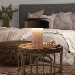 Shylah Cordless Fluted Travertine Table Lamp (12")