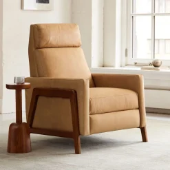 Spencer Wood-Framed Leather Recliner