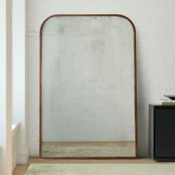 Streamline Oversized Antiqued Wide Arch Wood Floor Mirror