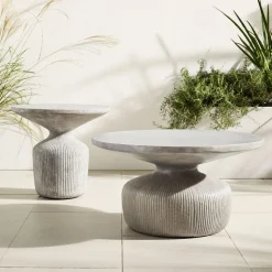 Tambor Concrete Outdoor Drum Coffee Table (30"–40") & Side Table (21") Set