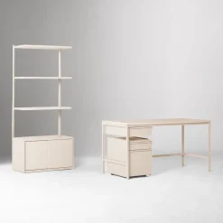 Tandem Desk (60"), File Cabinet (16") & Free Standing Shelf Set