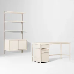 Tandem Desk (60"), File Cabinet (16") & Modular Storage Shelf Set
