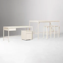 Tandem Worktable (72"), Desk (60"), File Cabinet (16") & Work Stool Set