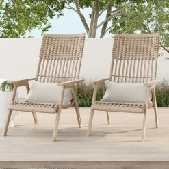 Teak & Wicker Outdoor Lounge Chair (Set of 2)