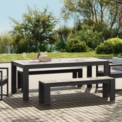 Telluride Aluminum Outdoor Extendable Dining Table (60"–85") & Benches Set