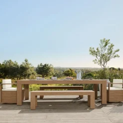 Telluride Outdoor Extendable Table (76"–106"), Benches (66") & Swivel Dining Chairs Set