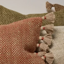 Two-Tone Chunky Linen Tassels Pillow Cover