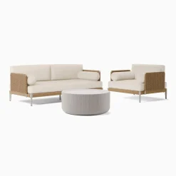 Ventura Aluminum Outdoor Sofa, Lounge Chair & Kos Coffee Table Set