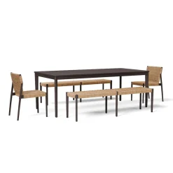 Ventura Aluminum Outdoor Dining Table (84"), Benches (66") & Dining Chairs Set