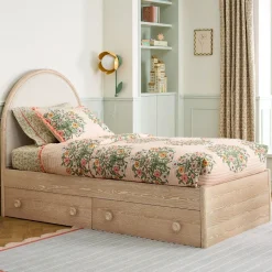 Vivienne Wood & Upholstered Storage Bed