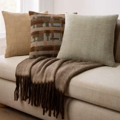 Warm Modern Plaid Basketweave Pillow Cover & Throw Set