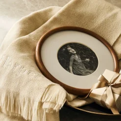 Wood Tabletop Frame w/ Metal Bowl & Brushed Woven Throw Gift Set