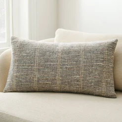 Wool Striped Grid Lumbar Pillow Cover