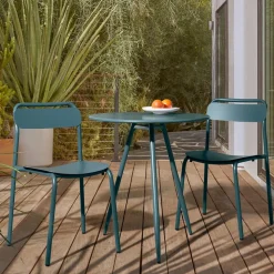 Wren Outdoor Bistro Table (28") & Metal Stacking Chairs Set