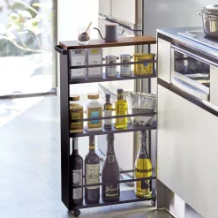 Yamazaki Slim Wood Top Rolling Storage Cart