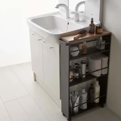 Yamazaki Slim Wood Top Rolling Storage Cart