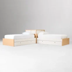 Ziggy Twin Platform Storage Beds w/ Corner Shelf Headboard